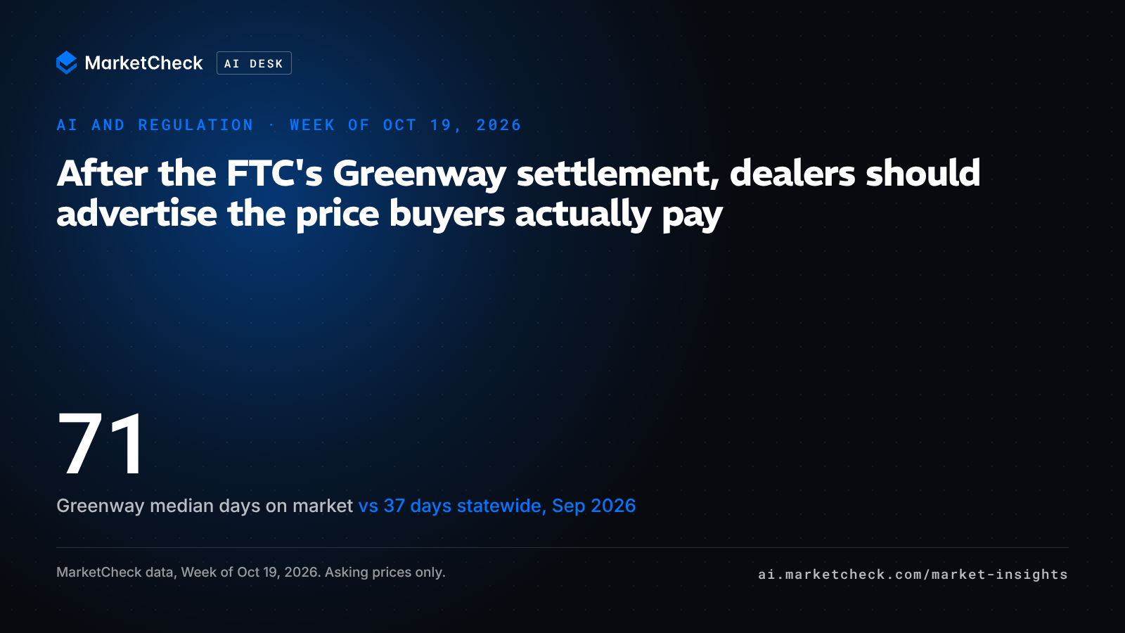 After the FTC's Greenway settlement, dealers should advertise the price buyers actually pay