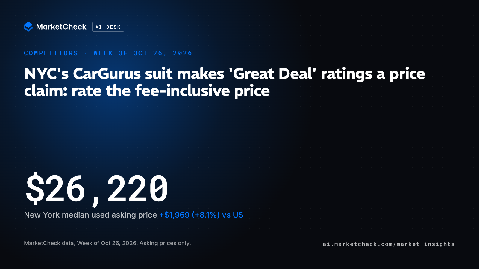 NYC's CarGurus suit makes 'Great Deal' ratings a price claim: rate the fee-inclusive price